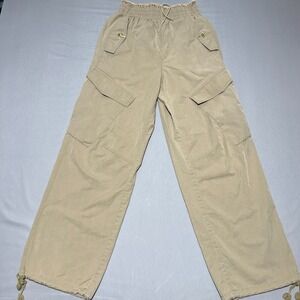 Dion Lee Womens Drawstring Khaki High Rise Waist Wide‎ Leg Cargo Pants 4